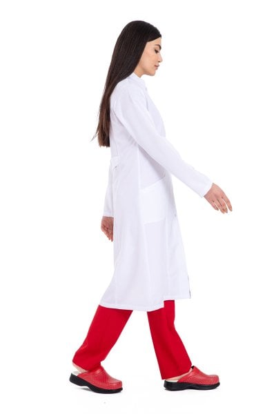 Tesettür Boy Bayan Beyaz Önlük Hakim Yaka 110 cm Bp-09 50-4XL Özel Sipariş