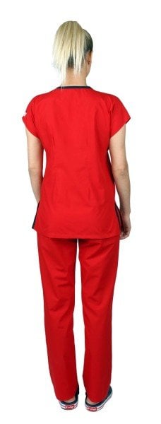 Dr Greys Modeli Cerrahi Forma Bayan Takım Terikoton Kumaş Kırmızı