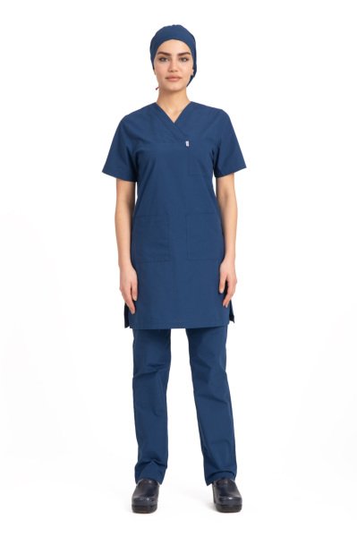 Tesettür hemşire forması terikoton kumaş tst-04 48/3XL Özel Sipariş - İndigo(Petrol Mavi)