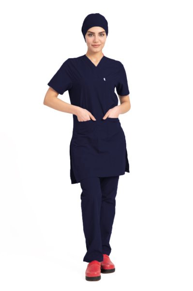 Tesettür hemşire forması terikoton kumaş tst-04 54/6XL Özel Sipariş - Lacivert