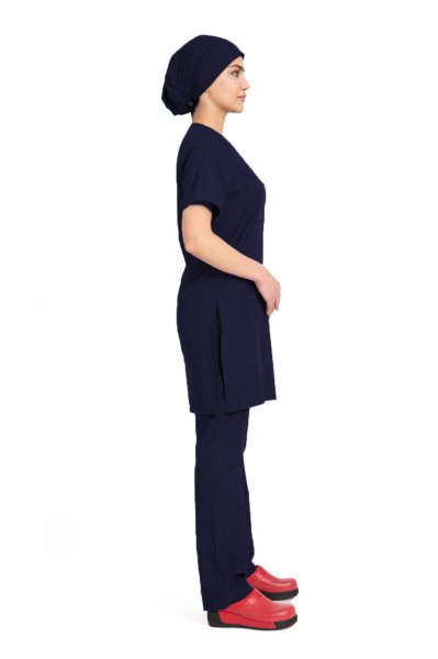 Tesettür hemşire forması terikoton kumaş tst-04 54/6XL Özel Sipariş - Lacivert