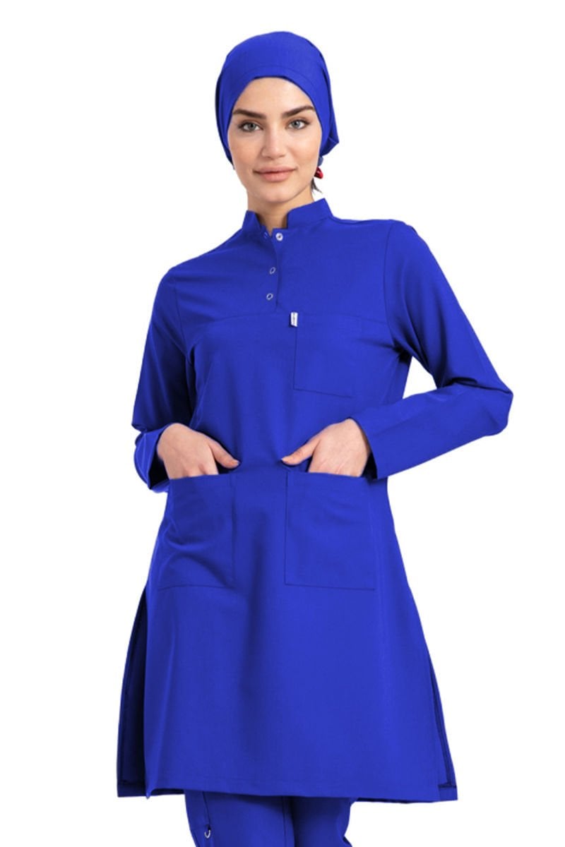 Likralı pamuklu tesettür üst forma hakim yaka tst-03 36/XS - Saks Mavi