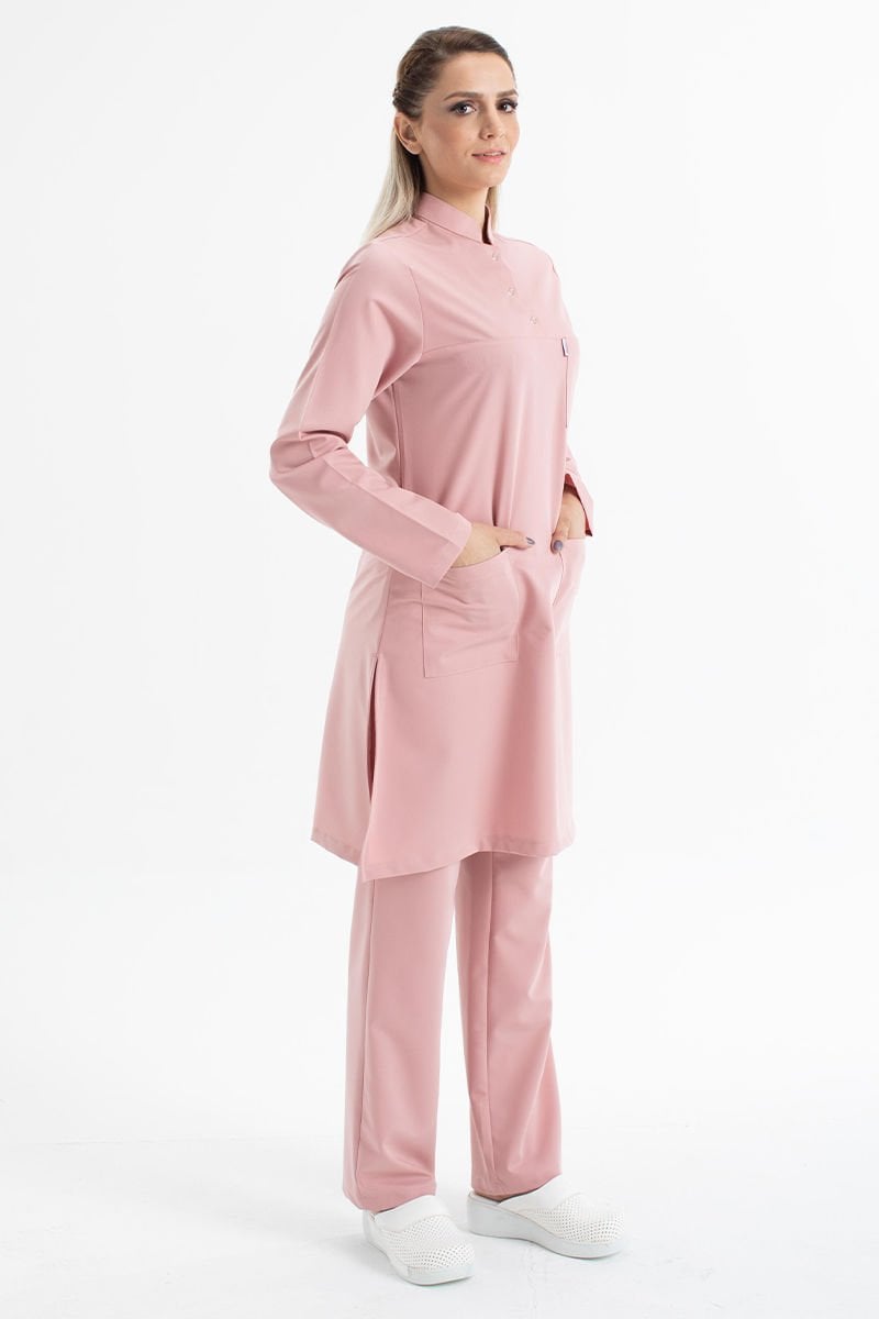 Likralı pamuklu tesettür üst forma hakim yaka tst-03 38/S - Pudra