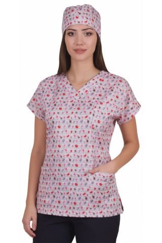 Cerrahi Üst Forma Kadın | Desen 7 | Minik Serçe Kuş Desenli  | LABOR Dry Touch Kumaş