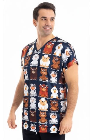 Cerrahi Üst Forma Erkek | Yeni Çiftlik Desenli | Veteriner Hekim | LABOR Dry Touch Kumaş