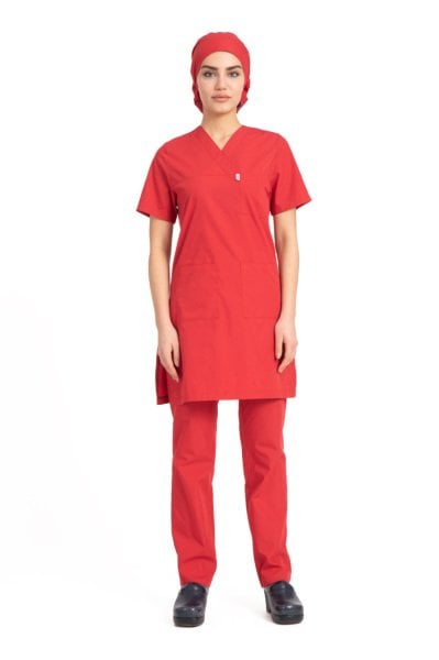 Tesettür hemşire forması terikoton kumaş tst-04 56/7XL Özel Sipariş - Kırmızı