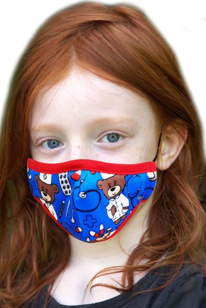 Çocuklar İçin Yüz Koruma Maskesi Yıkanabilir Kumaş Mavi Ayıcık Desen 3