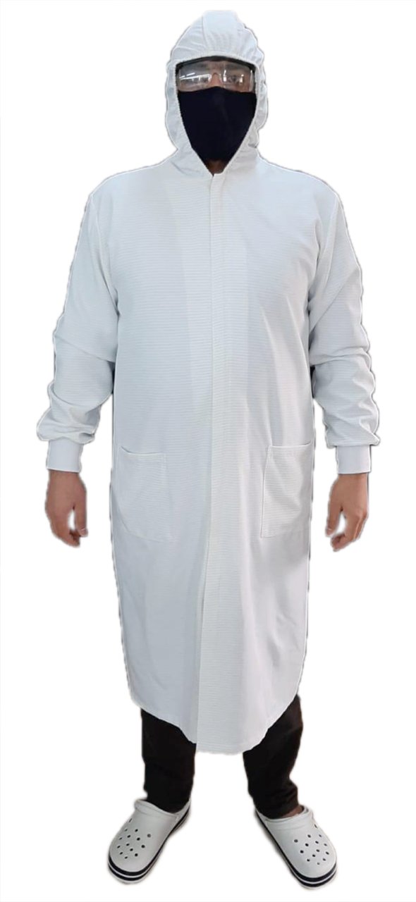 Doktor Gömlegi Kapşonlu Yıkanabilir Beyaz %2 Gümüş %98 Polyester