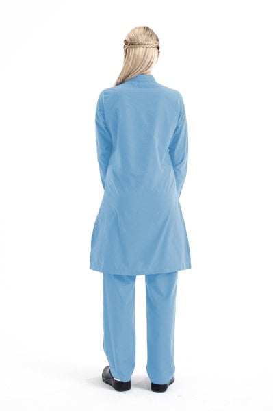 Tesettür Hemşire Forması Tek Üst Hakim Yaka Model Terikoton Kumaş Tst-03 50/4XL Özel Sipariş - Açık Mavi
