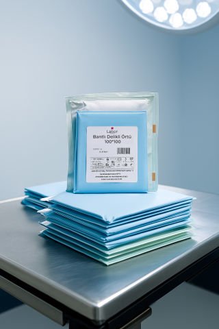 Yapışkan bantlı delikli örtü 100*100cm steril paket
