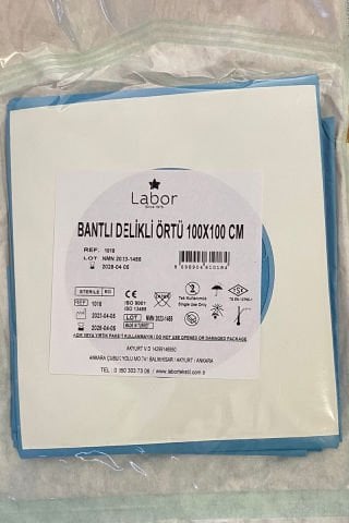 Yapışkan bantlı delikli örtü 100*100cm steril paket