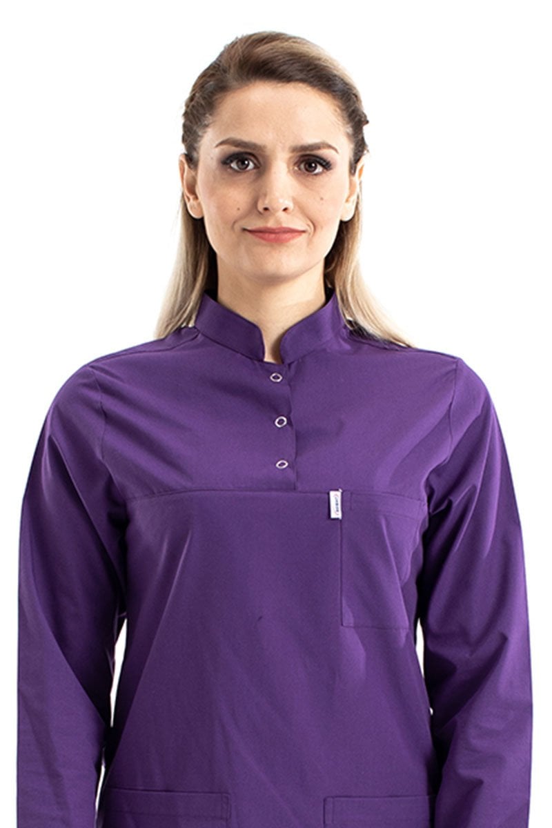 Tesettür Hemşire Forması Tek Üst Hakim Yaka Model Terikoton Kumaş Tst-03 54/6XL Özel Sipariş - Mor