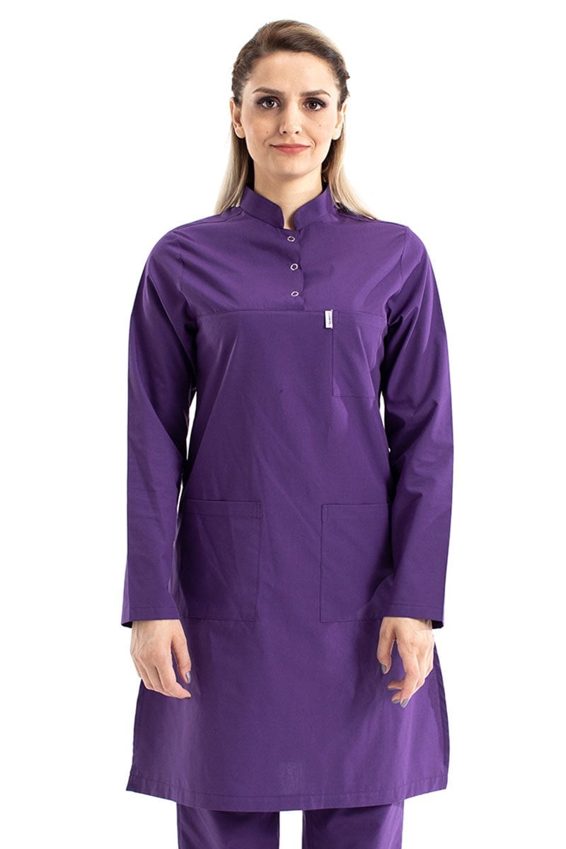 Tesettür Hemşire Forması Tek Üst Hakim Yaka Model Terikoton Kumaş Tst-03 54/6XL Özel Sipariş - Mor