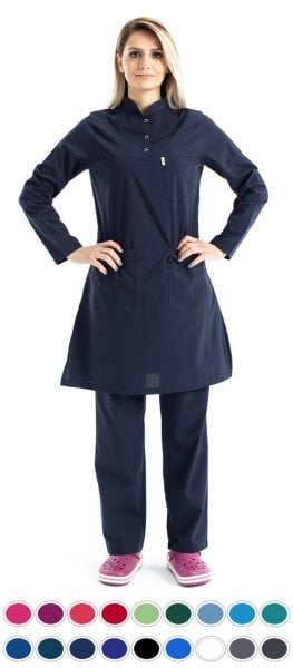 Tesettür Doktor Forması Hakim Yaka Terikoton Takım Tst03