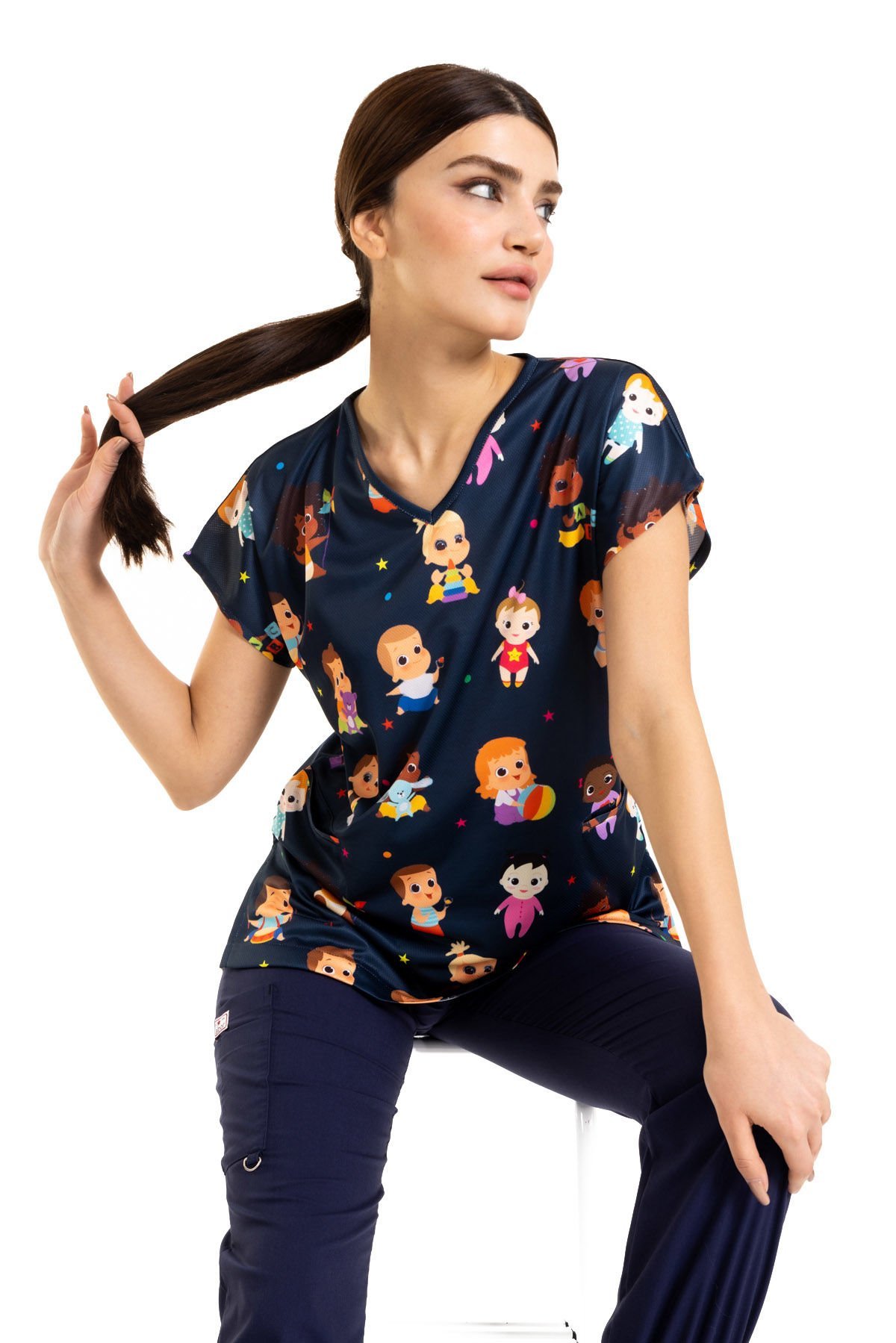 Cerrahi Forma Kadın Tek Üst Bebek Desenli