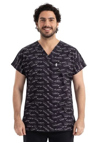 Atatürk İmzalı Desenli Erkek Cerrahi Forma Üst Yarasa Kol