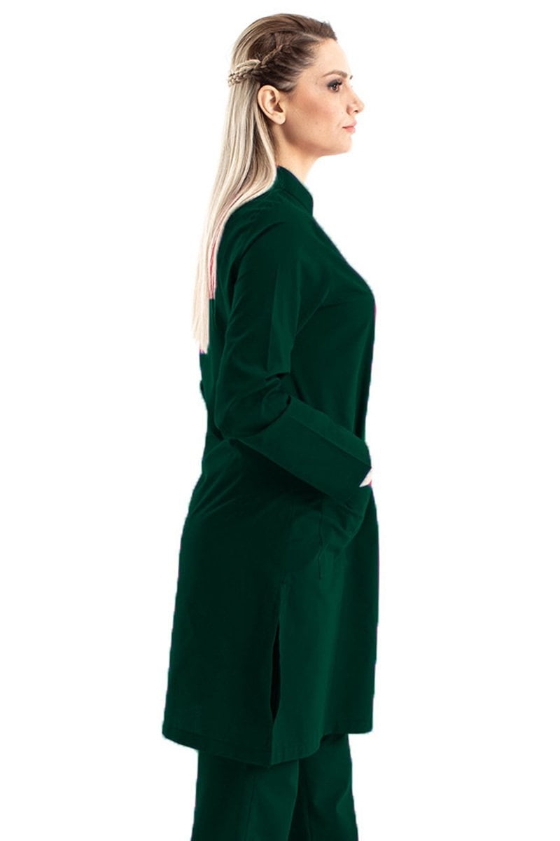 Tesettür Hemşire Forması Tek Üst Hakim Yaka Model Terikoton Kumaş Tst-03 40/M - Haki Yeşil