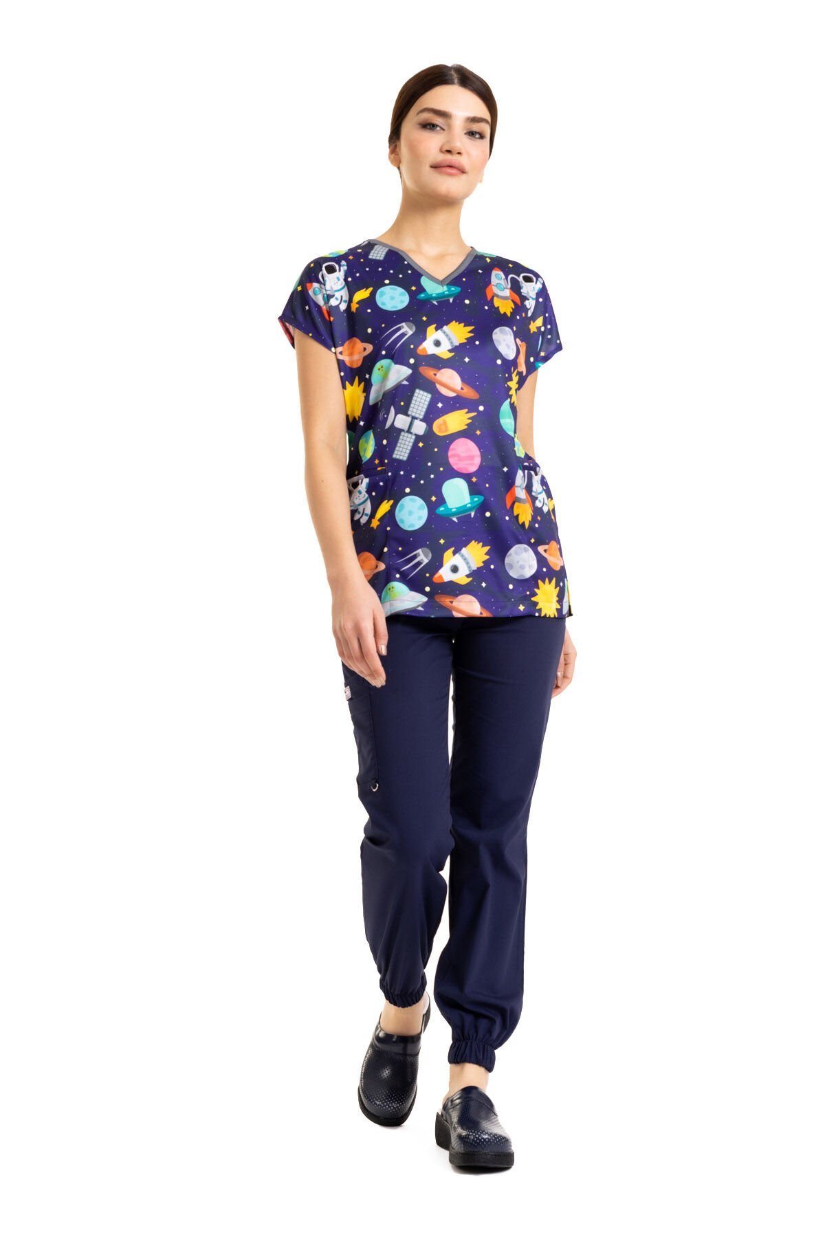 Cerrahi Forma Kadın Tek Üst Araba Desenli 34/XXS