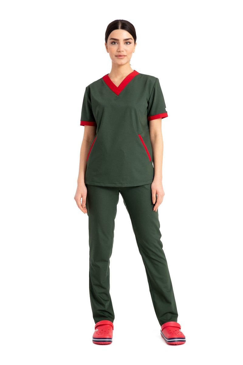 Özel Tasarım Cerrahi Forma Haki Yeşil Likralı Pamuklu Kadın Ft