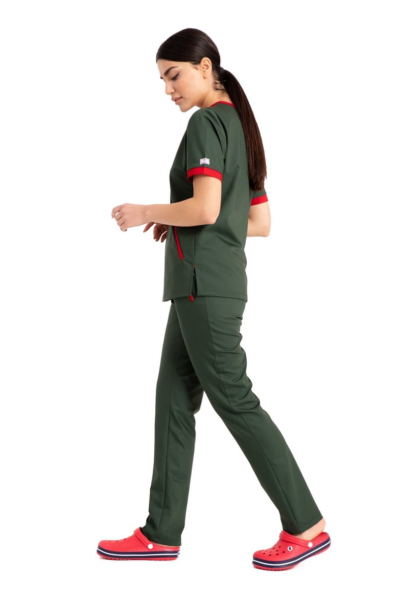 Özel Tasarım Cerrahi Forma Haki Yeşil Likralı Pamuklu Kadın Ft