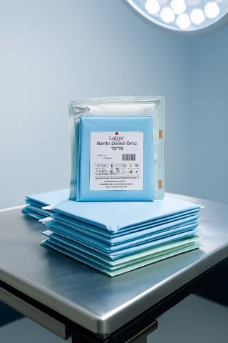 Yapışkan bantlı delikli örtü 75*75cm steril paket