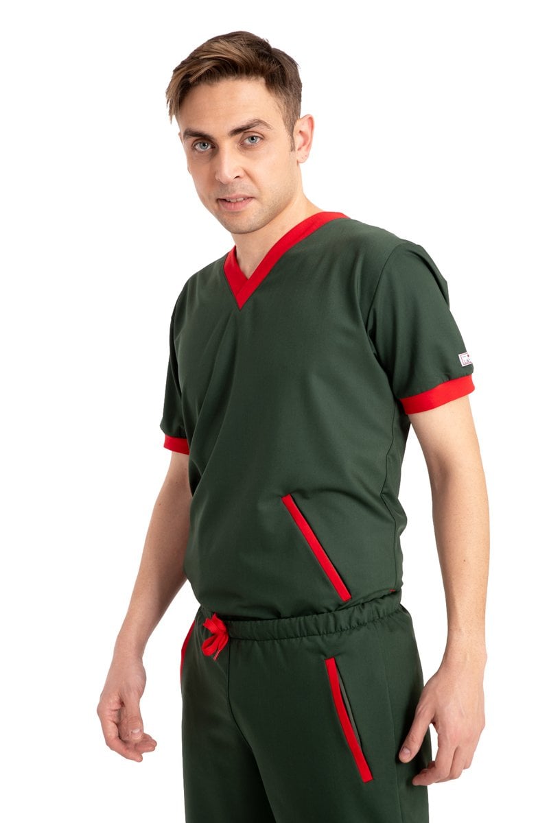 Özel tasarım doktor forması likralı pamuklu haki yeşil erkek FT Model