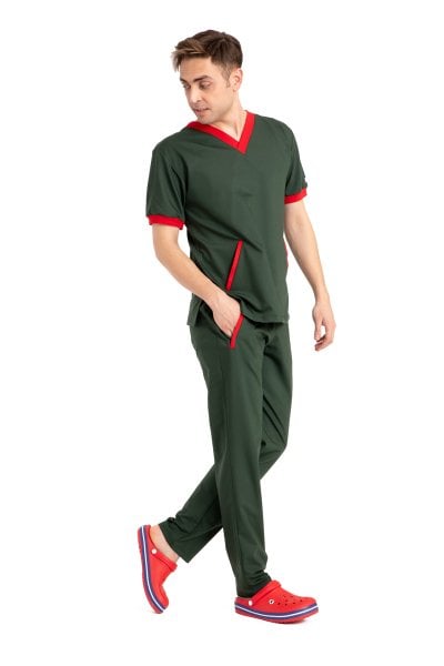 Özel tasarım doktor forması likralı pamuklu haki yeşil erkek FT Model