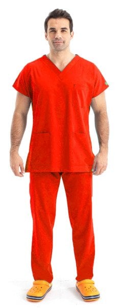 Dr Greys Model Cerrahi Forma Terikoton Erkek Kırmızı