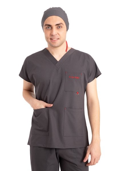 Dr Elastik Scrubs Likralı Pamuklu Erkek Füme