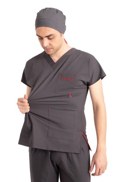 Dr Elastik Scrubs Likralı Pamuklu Erkek Füme