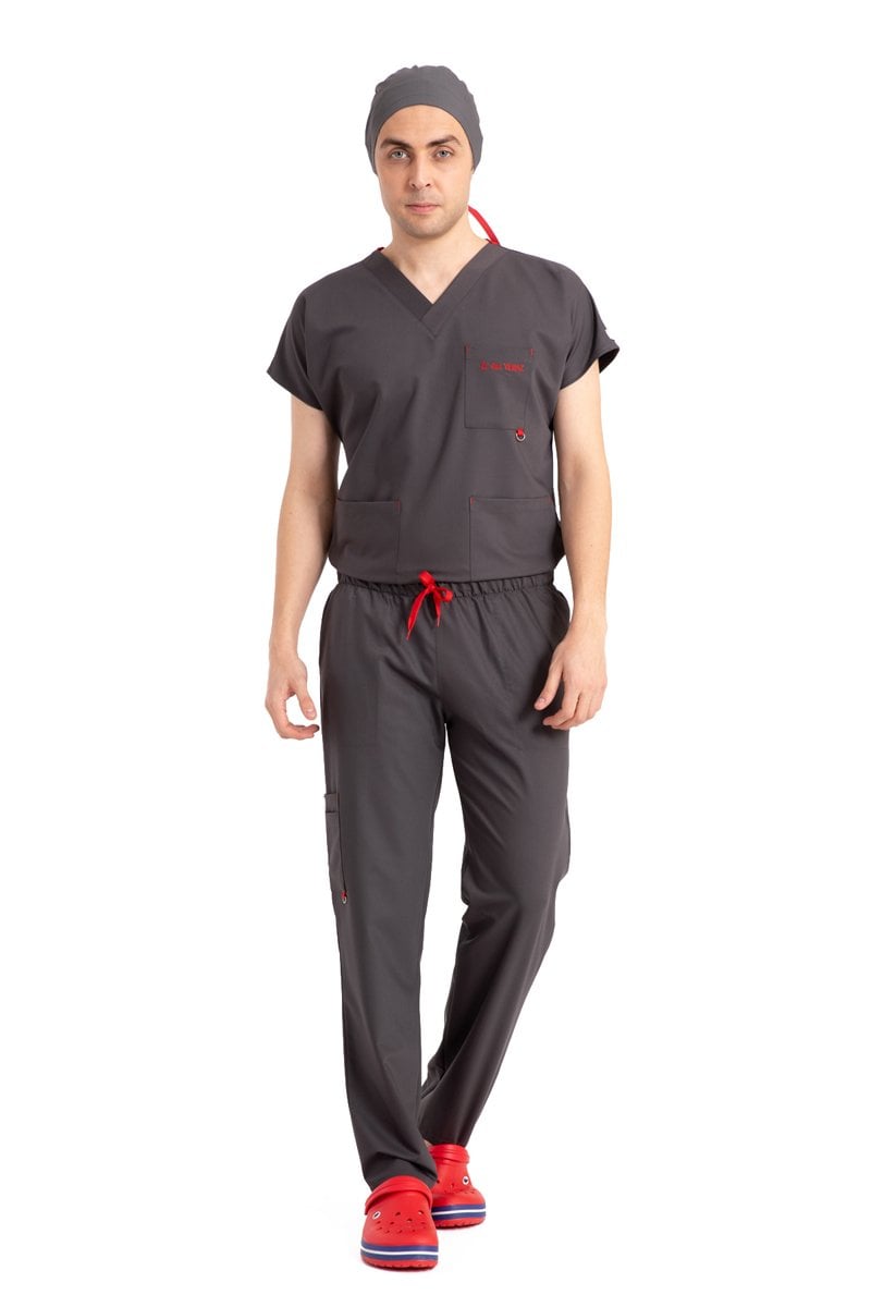 Dr Elastik Scrubs Likralı Pamuklu Erkek Füme
