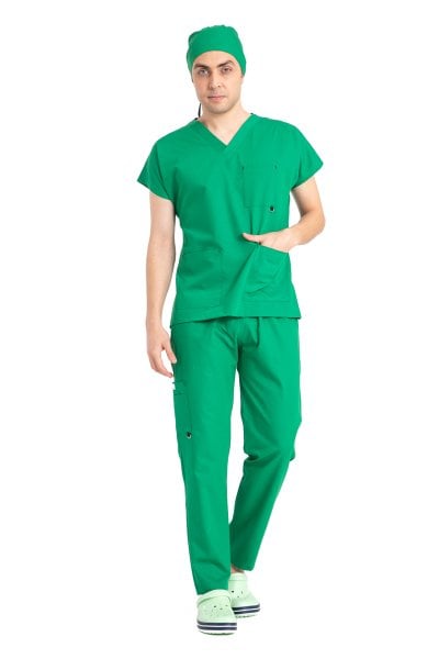 Dr Elastik Scrubs Likralı Pamuklu Erkek Çimen Yeşili