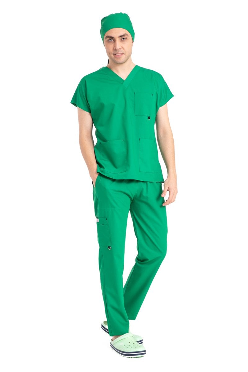 Dr Elastik Scrubs Likralı Pamuklu Erkek Çimen Yeşili