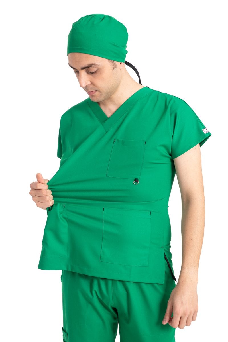 Dr Elastik Scrubs Likralı Pamuklu Erkek Çimen Yeşili