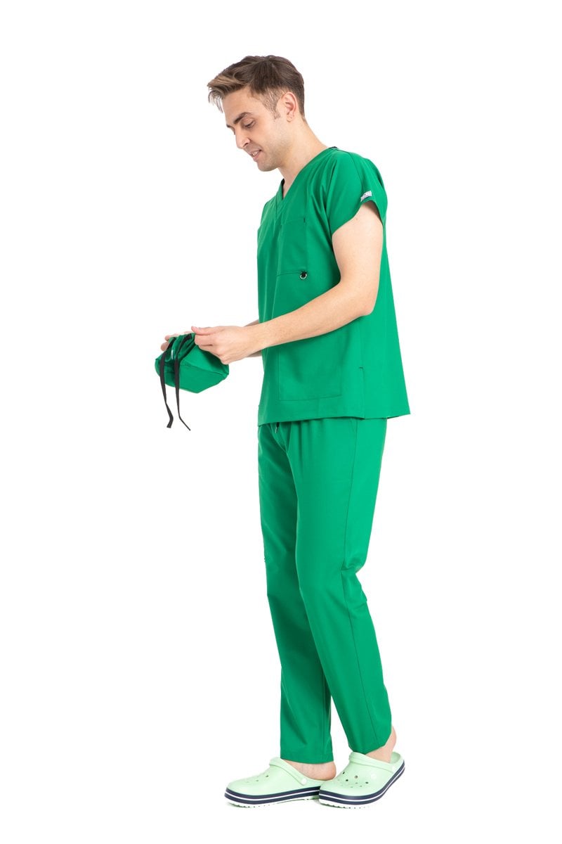 Dr Elastik Scrubs Likralı Pamuklu Erkek Çimen Yeşili