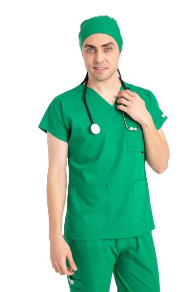 Dr Elastik Scrubs Likralı Pamuklu Erkek Çimen Yeşili