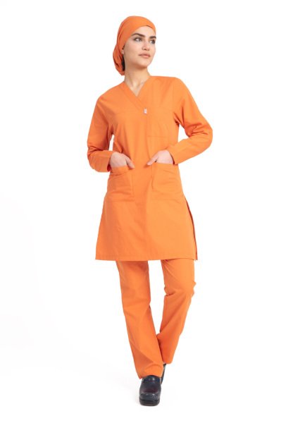 Hemşire Tesettür Terikoton Takım Tst-01 38-S - Turuncu