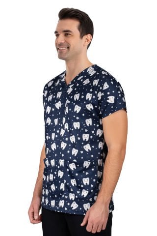 LABOR DRY TOUCH Erkek Desenli Cerrahi Forma Üst - Lacivert Diş Hekimi Scrubs