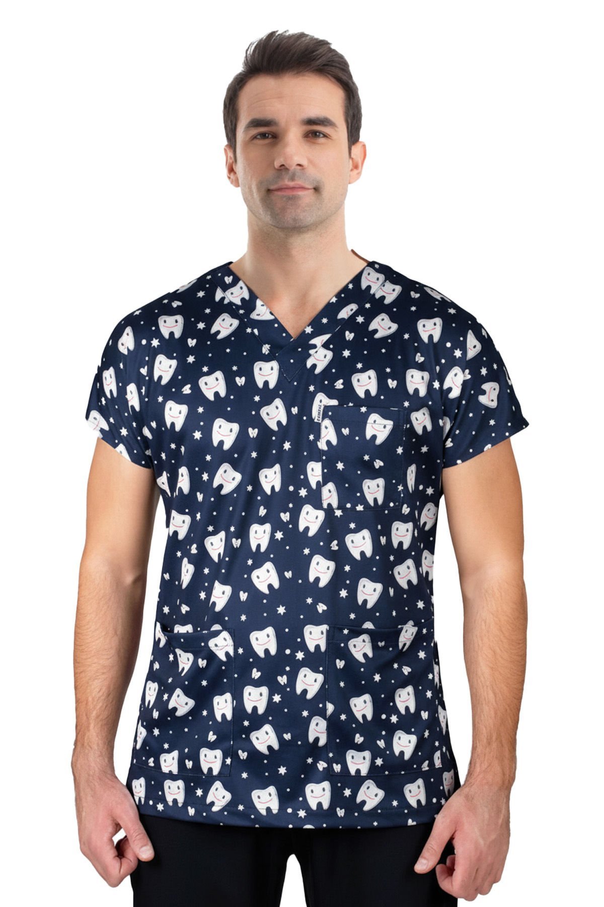 LABOR DRY TOUCH Erkek Desenli Cerrahi Forma Üst - Lacivert Diş Hekimi Scrubs