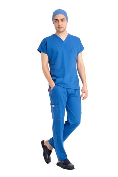 Dr Elastik Scrubs Likralı Pamuklu Erkek P. Mavi