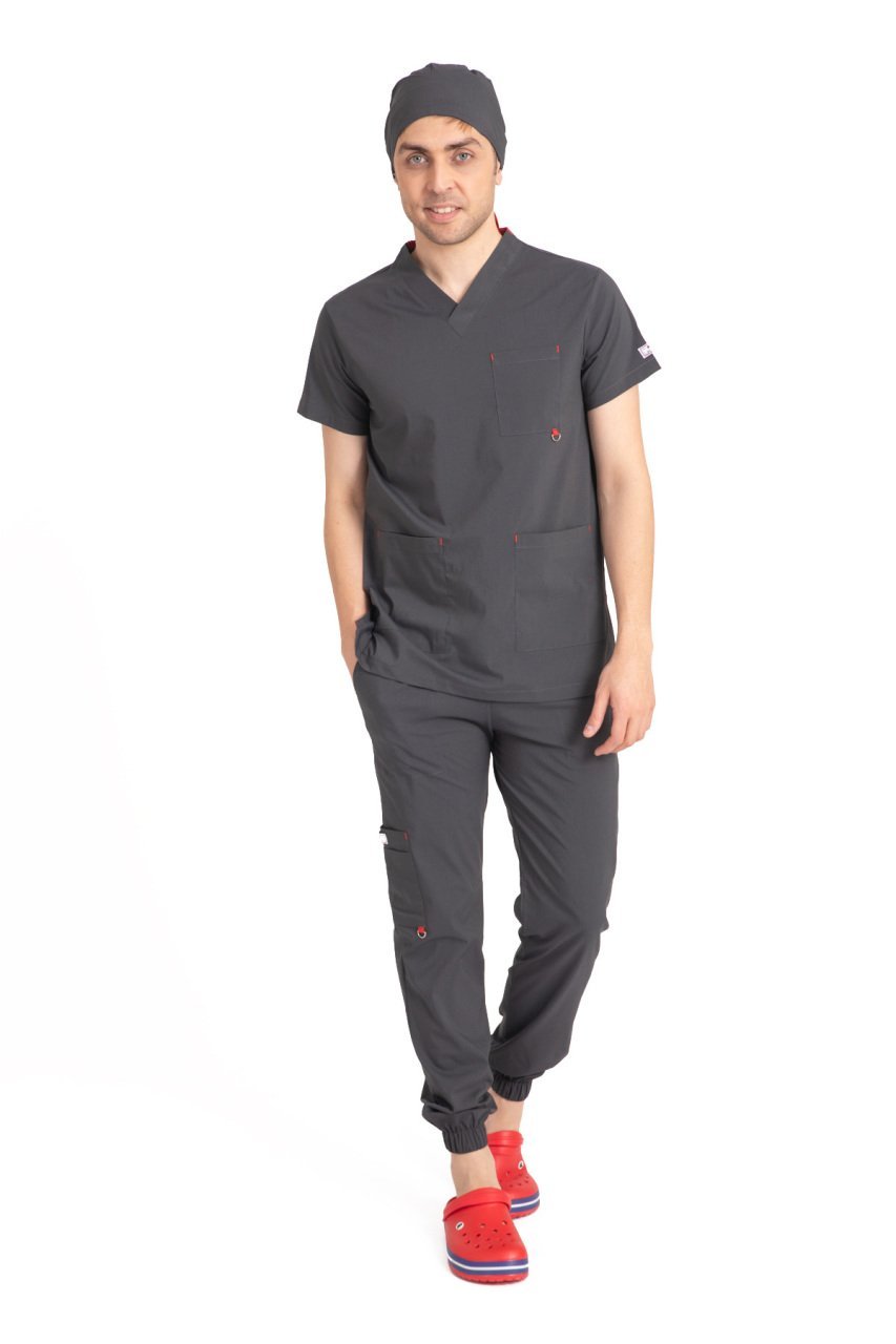 Dr Jogger Scrubs Likralı Koton Kumaş Erkek Füme