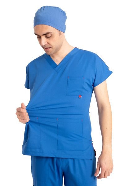 Dr Elastik Scrubs Likralı Pamuklu Erkek P. Mavi