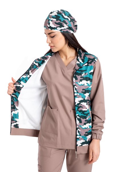 Pamuklu likralı yeşil toprak kamuflaj desen yeni nesil fermuarlı mont unisex