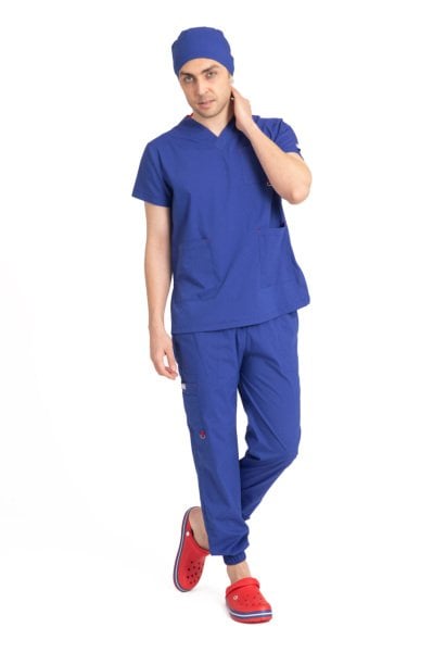 Dr Jogger Scrubs Likralı Koton Kumaş Erkek Saks Mavisi