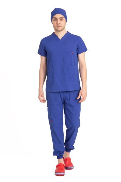 Dr Jogger Scrubs Likralı Koton Kumaş Erkek Saks Mavisi