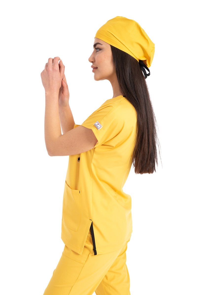 Dr. Elastik Likralı Kadın Cerrahi Scrubs Takımı Sarı