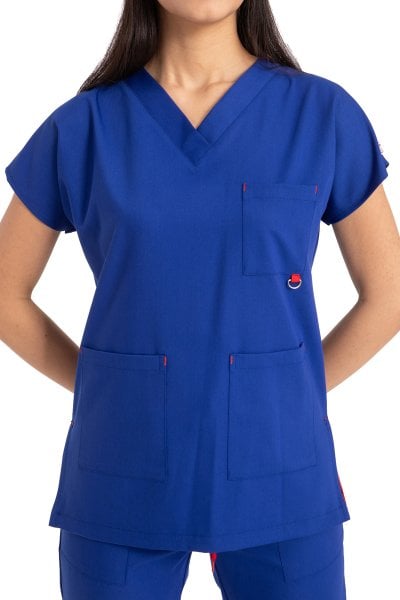 Dr. Elastik Likralı Kadın Cerrahi Scrubs Saks Mavisi