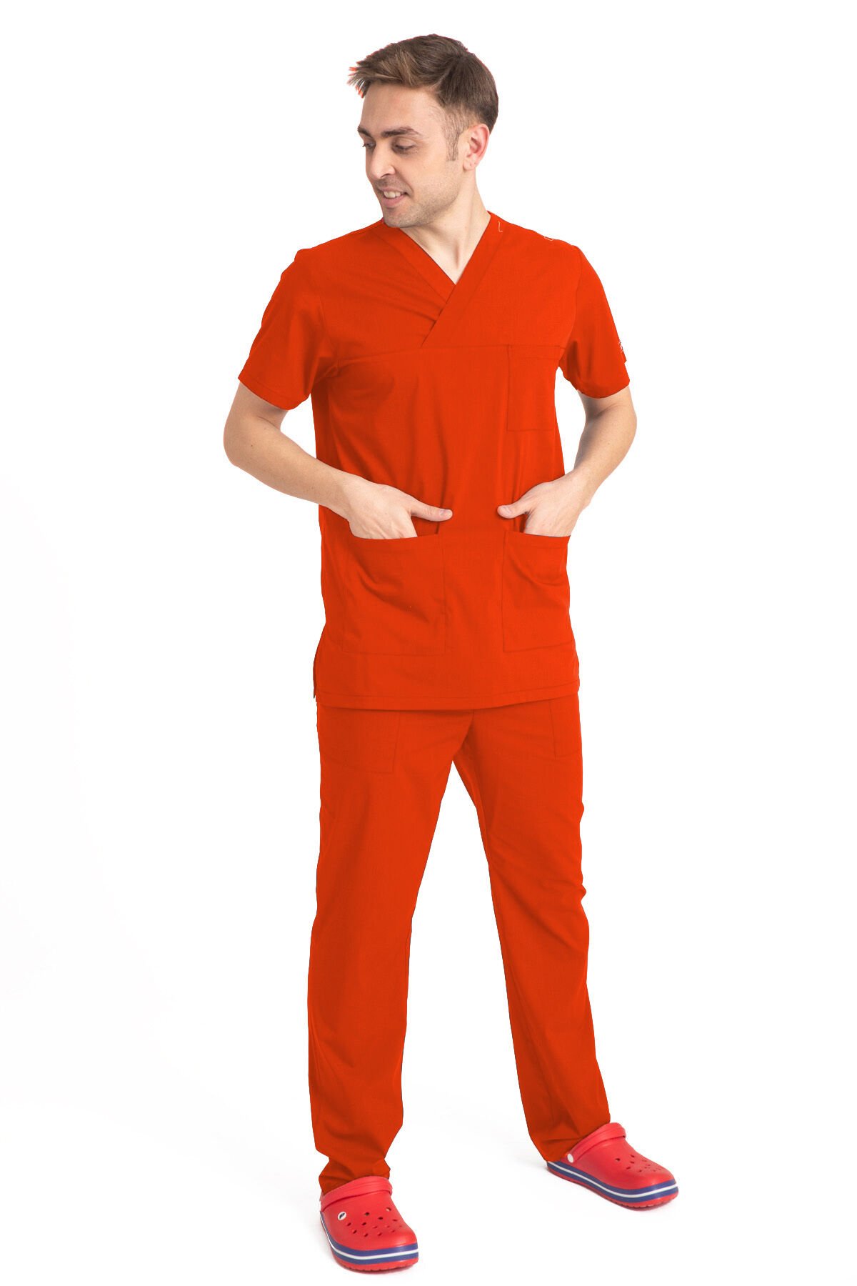 V Cerrahi Yaka Takım Terikoton Kumaş Erkek Kırmızı