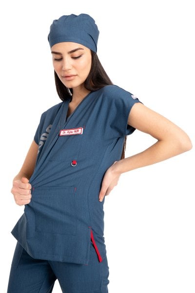 Özel Tasarım Doktor Forması Kot Kumaş Kadın Doktor Yazılı