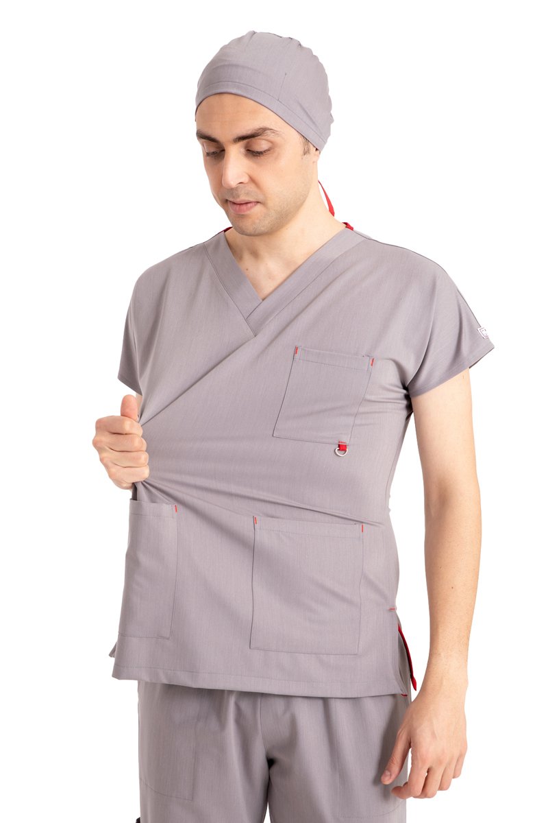 Dr Elastik Scrubs Likralı Pamuklu Erkek Gri